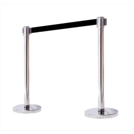 Vic Crowd Control Inc VIP Crowd Control 1109 14 in. Flat Base Mirror Post & Cover Retractable Belt Stanchion - 6.5 ft. Black Belt 1109